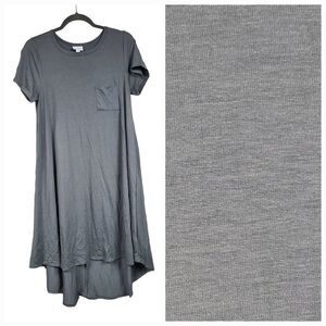 NEW LuLaRoe Carly Dress S (6/8) Solid Gray Slub Jersey Knit Midi Pocket Hi-Low